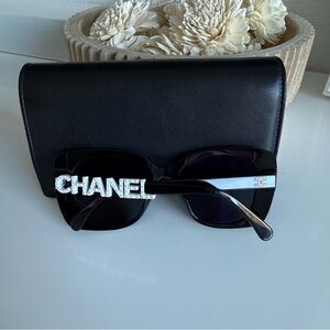 CHANEL Polarized Sunglasses Logo White Rhinestones